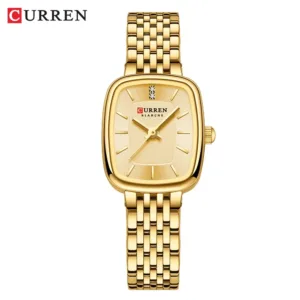 Women's Quartz Watch With Square Dial By Curren - Gold