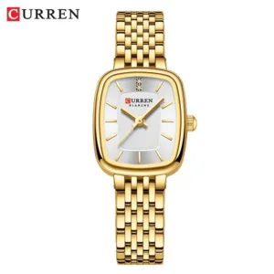 Women's Quartz Watch With Square Dial By Curren - Gold White